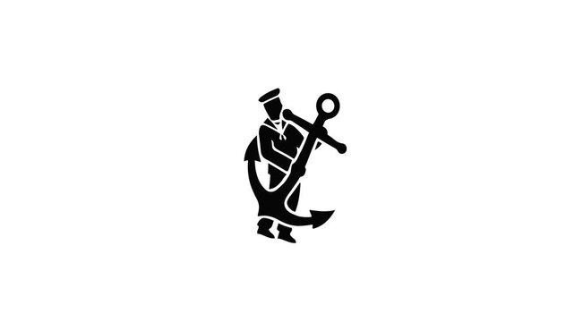 Sailor Holding Anchor Emblem Silhouette.