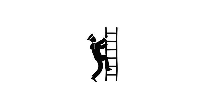 Silhouette of a sailor climbing a ladder.