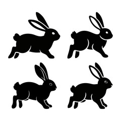 Fototapeta premium Set of jumping and running rabbit silhouettes for pet food branding, wildlife posters and active lifestyle designs