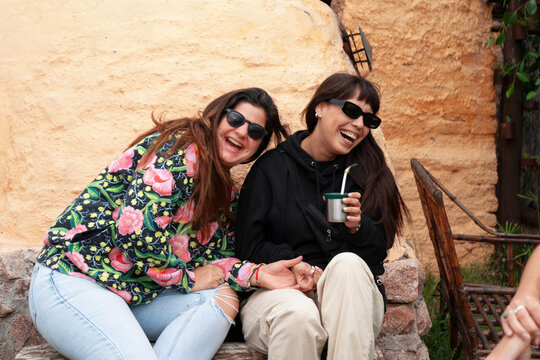 Friends laughing and having a good time together