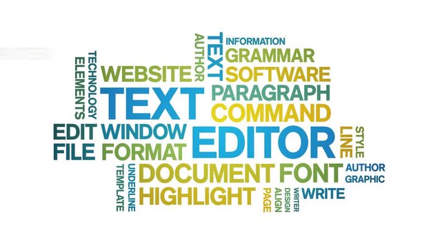 Text Editor animated word cloud-text design animation tag kinetic typography seamless loop.