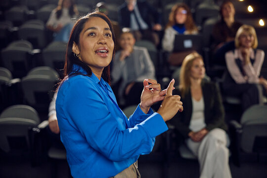 Woman gives a presentation