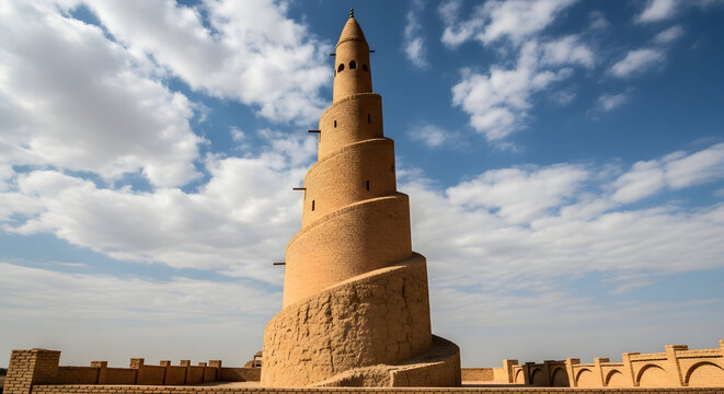 Historical Great Mosque of Samarra Iraq and its Malwiya Minaret is available for travel adventure marketing efforts