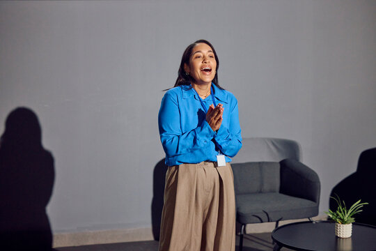 Woman speaks in the amphitheater.