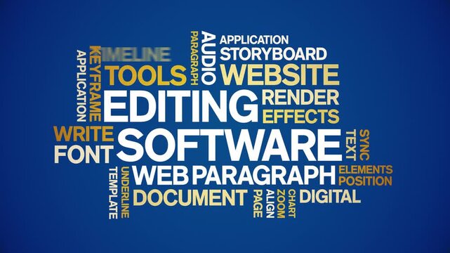 Editing Software animated word cloud-text design animation tag kinetic typography seamless loop.