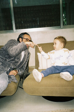 Father and son play
