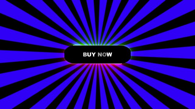 Buy now button on colorful background with blue and black sunburst pattern call to action