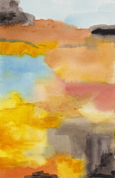 Autumn Field Watercolor Landscape Art