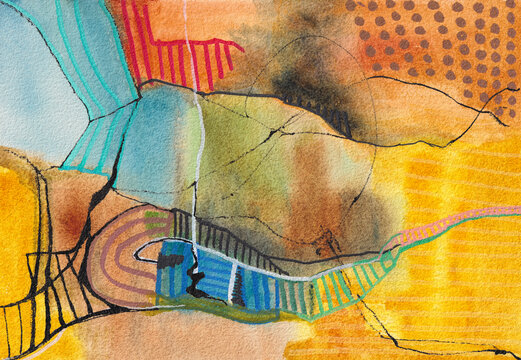 Abstract Watercolor Art with Organic Flowing Shapes