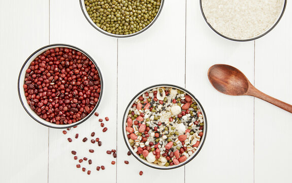 Porridge Ingredients Overhead View with Beans and Rice