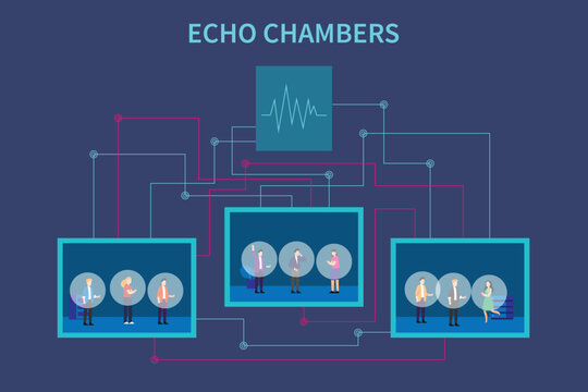 Digital Echo Chambers and Social Media Algorithms Concept with People Isolated in Information Bubbles and Filtered Networks 2d flat vector illustration