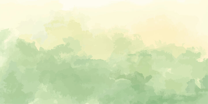 Abstract grunge landscape with green trees under blue sky and fluffy clouds