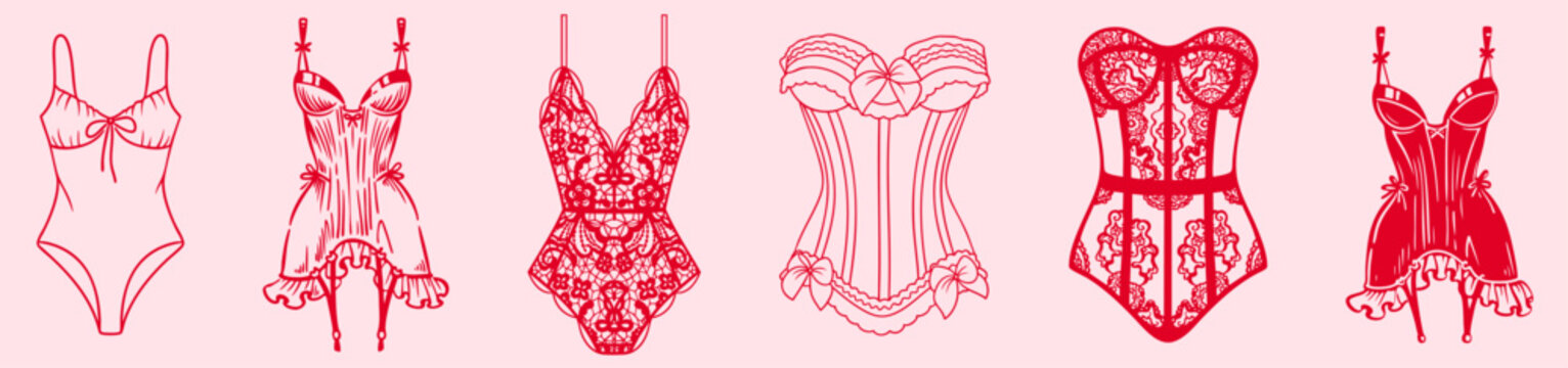Women Lingerie and Corset Collection, Lace Bodysuits, Bustier Corsets and Satin Babydoll Nightwear in Romantic Feminine