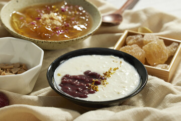 Afternoon Tea Service with Milk Pudding and Traditional Desserts