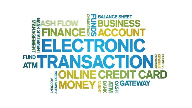 Electronic Transaction animated word cloud-text design animation tag kinetic typography seamless loop.