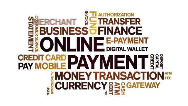 Online Payment animated word cloud-text design animation tag kinetic typography seamless loop.