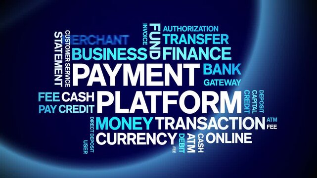 Payment Platform animated word cloud-text design animation tag kinetic typography seamless loop.