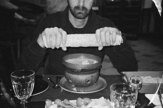A Man Gets Ready To Eat Hash