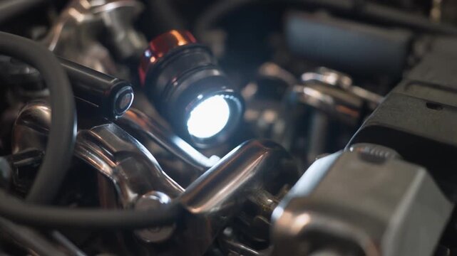 Closeup of Engine Parts with Spark Plug.