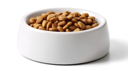 High-quality brown pet food in a clean white bowl, ideal for pet nutrition and health, showcasing its texture and color for marketing and advertising needs.