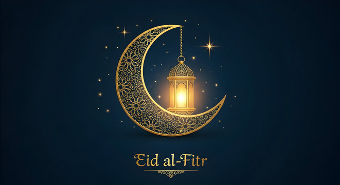 Elegant eid al-fitr lantern and crescent