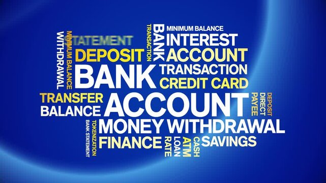 Bank Account animated word cloud-text design animation tag kinetic typography seamless loop.