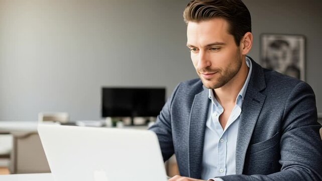 Professional Man Working on Laptop Computer.