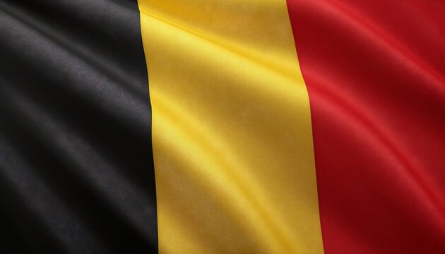 The flag of Belgium with black, yellow, and red colors waving in the wind.