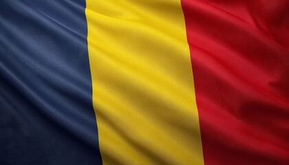 Naklejka premium The flag of Romania waving in the wind with blue, yellow, and red stripes