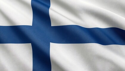 Obraz premium The Finnish flag waving in the wind with a blue cross on a white background