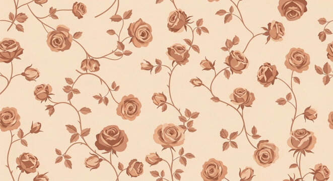 Seamless Vintage Rose Floral Pattern in Beige and Brown Elegant Botanical Background for Women's Day