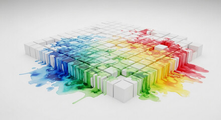 Obraz premium Vibrant 3d grid with rainbow colors on white background abstract geometric pattern