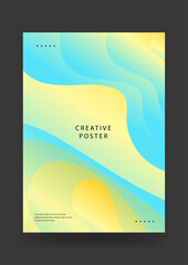 Fototapeta premium Creative poster with flowing yellow and blue fluid shapes and soft gradients