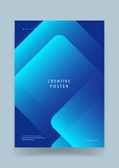 Modern creative poster design with deep blue and cyan color gradients featuring smooth rounded overlapping square layers