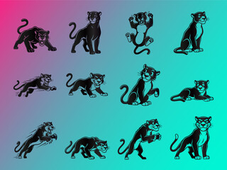 Black Panther Mascot Vector Set: Dynamic Feline Poses and Expressions for Branding