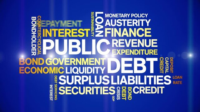 Public Debt animated word cloud-text design animation tag kinetic typography seamless loop.
