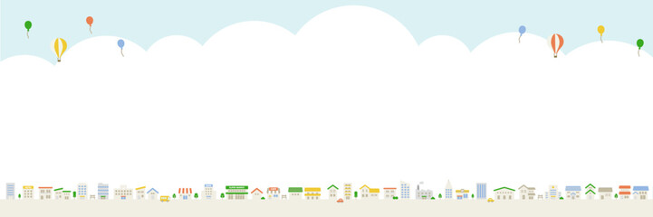 Wide cityscape composition with sky and large cloud text area