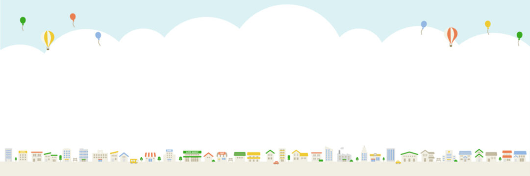 Wide cityscape composition with sky and large cloud text area