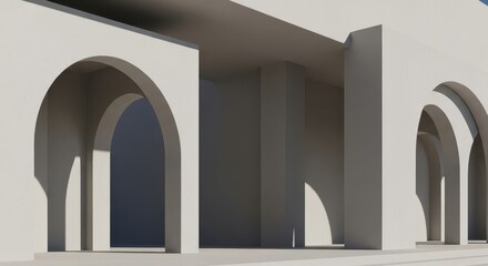 Minimalist architectural facade features repeating curved openings under bright daylight