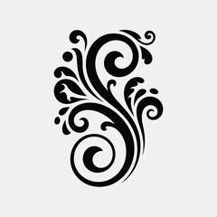 Elegant black swirl design on a light gray background