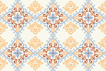 Fototapeta premium Floral oriental pattern concept showcasing detailed pattern elements inspired by classic oriental art. Design for textile, background, wallpaper, fabric, wrapping, carpet, and vector illustration.