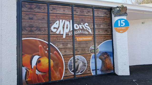 Signage at Exploris Aquarium Portaferry Town Down Northern Ireland 04-12-2022