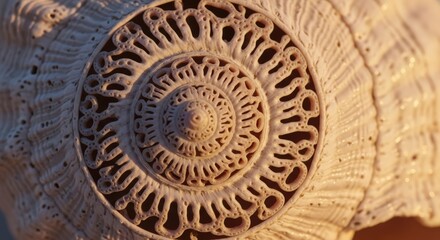 Obraz premium Fossilized Ammonite Shell Closeup View.