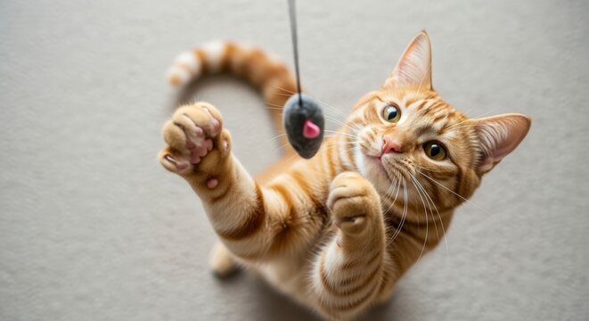 Playful Orange Tabby Cat Playing with Toy.