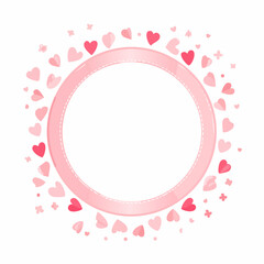 四隅にピンクリボンを添えた花びらとハートの円形フレーム