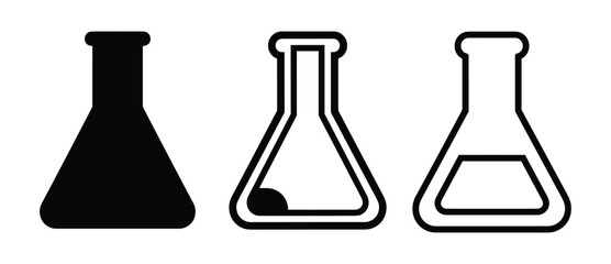 Chemistry flasks with liquid, vector science laboratory glassware, experiments, and scientific research illustration