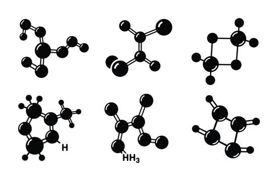 Chemical compounds vector illustrations. Molecular structures of organic molecules like alkanes, alkenes, cycloalkanes, amine.