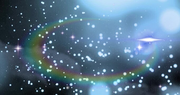 Abstract hub lighting sparking dots drifting and twinkling crescent emerging flare flaring for logo