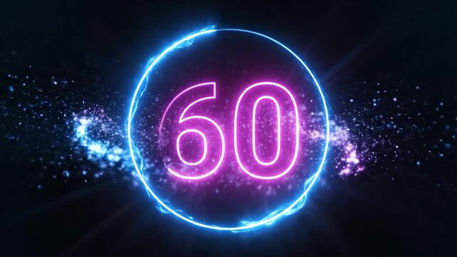 Futuristic 60 second countdown timer with blue and pink neon