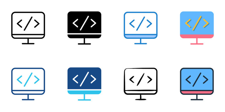 Programming icons set multiple style collection. Editable stroke 
